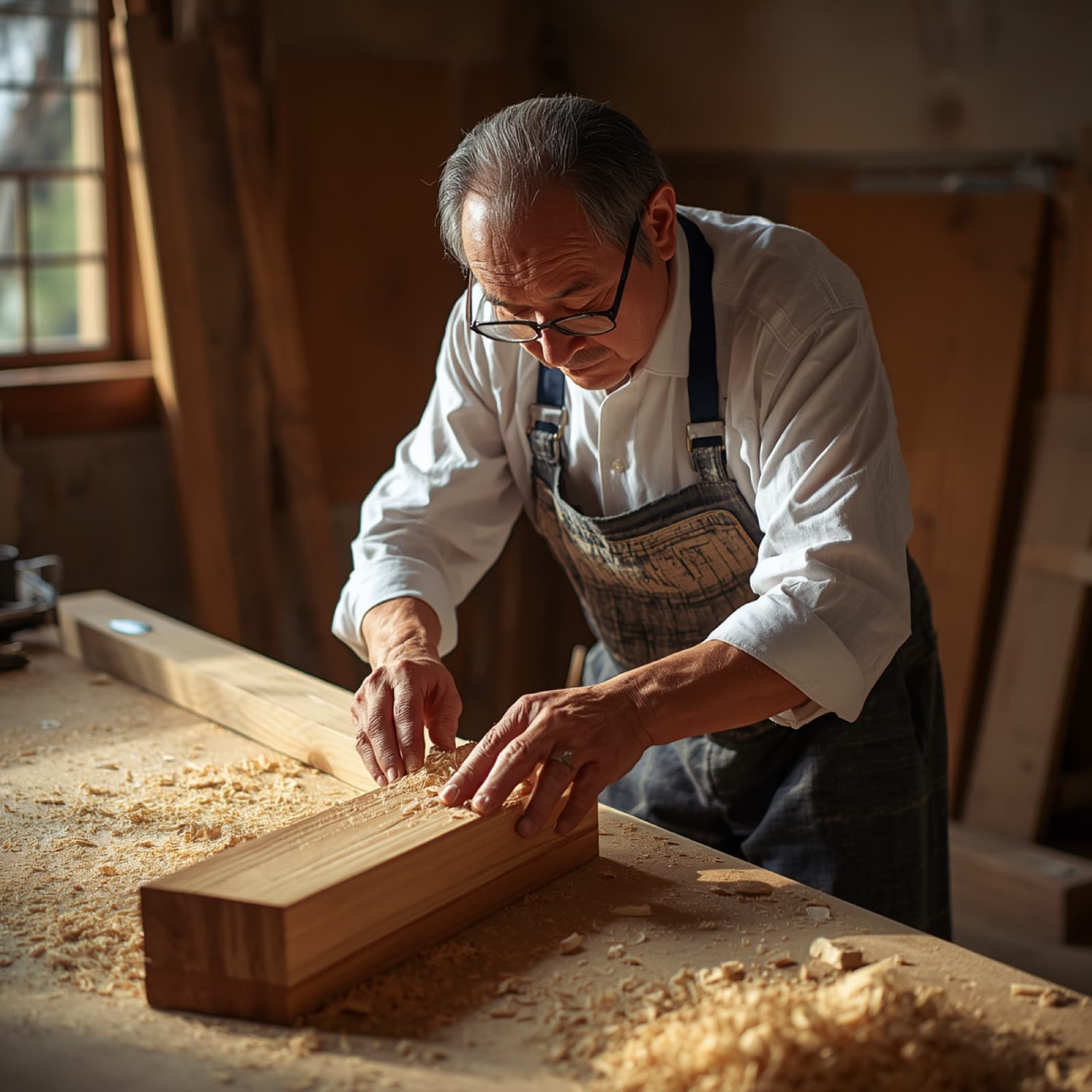 木材を鉋がけする大工
